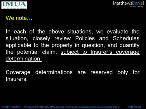 A Typical Loss of Production Income (LOPI) claim - IMUA