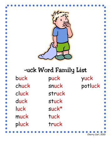 -uck Word Family List - Little Book Lane