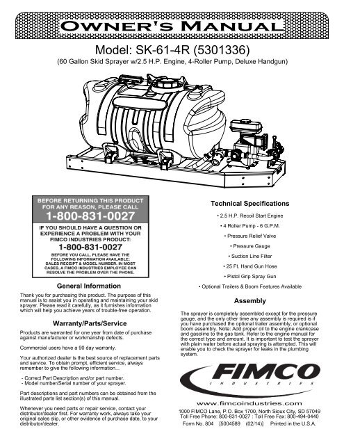 Owner's Manual - FIMCO Industries