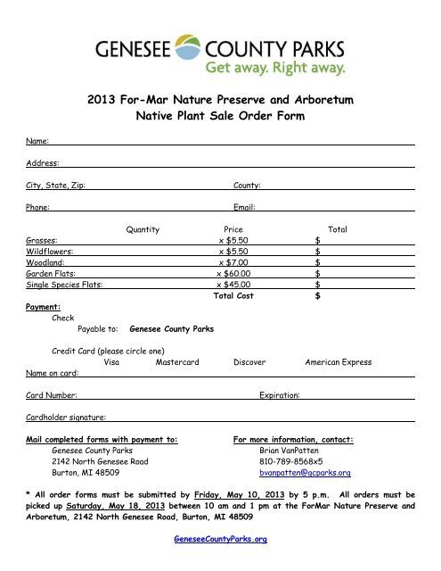 Native Plant Sale Order Form - Genesee County Parks and ...