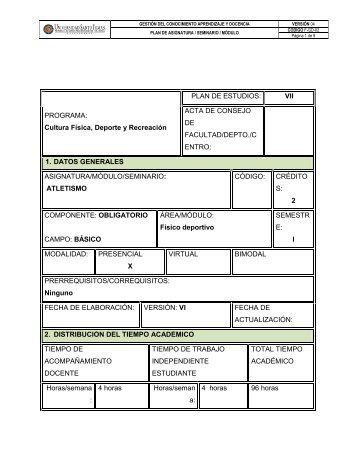 PROGRAMA: Cultura FÃ­sica, Deporte y RecreaciÃ³n PLAN DE ...