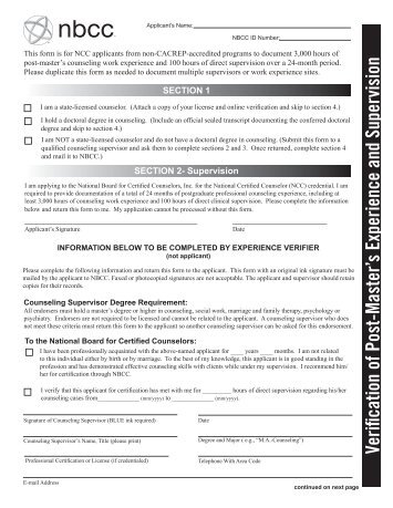 Verification of Post-master's Experience and Supervision Form