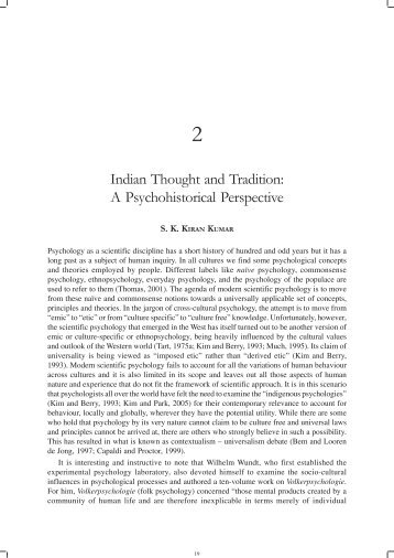 Indian Thought and Tradition: A Psychohistorical Perspective