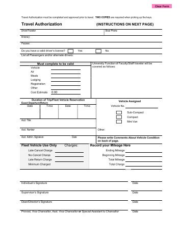 Travel Authorization Form - University of Wisconsin-Stout