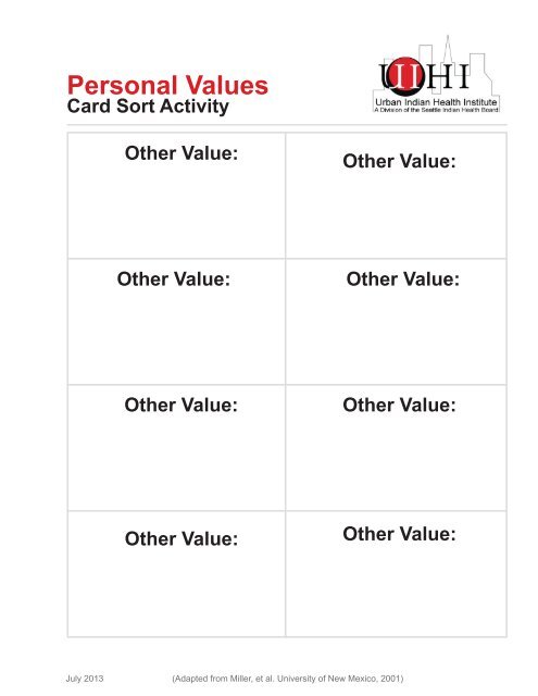 Personal Values Card Sort Activity Directions