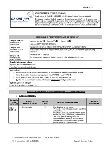 Werkpostfiche stafmedewerkers zorg - AZ Sint-Jan Brugge