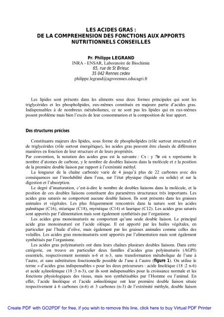 les acides gras : de la comprehension des fonctions aux ... - Inra