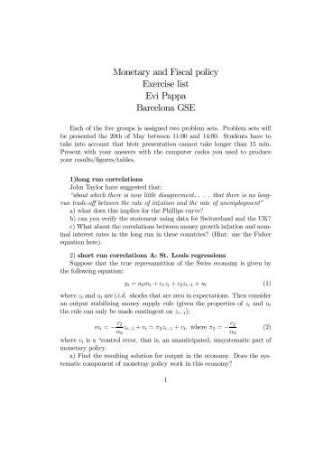 Monetary and Fiscal policy Exercise list Evi Pappa Barcelona ... - IDEA