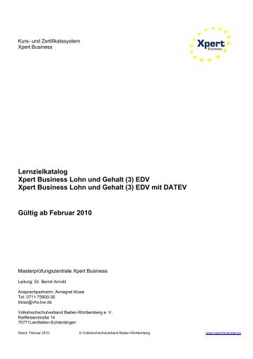 Lernzielkatalog Xpert Business Lohn und Gehalt (3) EDV Xpert ...