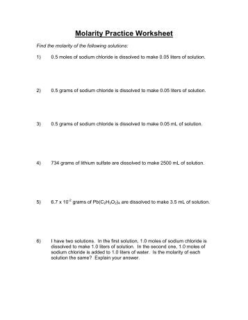 Molarity Calculations Molarity Calculations