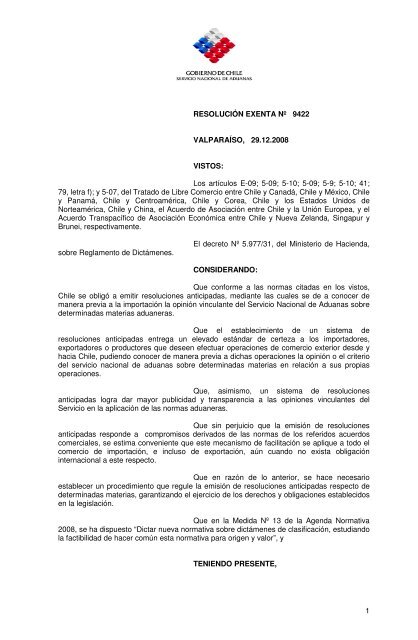 Resolucia N Exenta Na 9422 Servicio Nacional De Aduanas