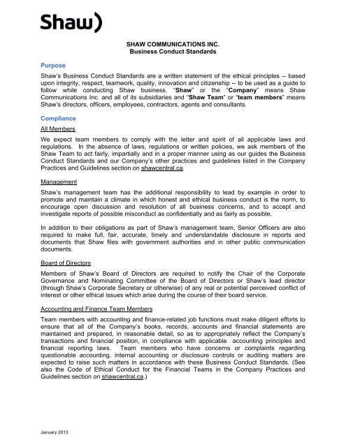 Business Conduct Standards English Shaw