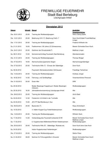 Dienstplan LG Arfeld 2012 - Feuerwehr