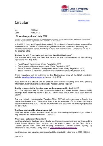 LPI fee changes from  1 July 2012 - Land and Property Information