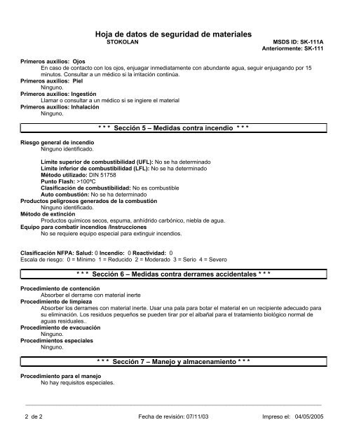 Hoja de datos de seguridad de materiales - STOKO Skin Care