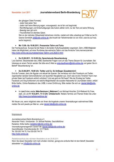 JVBB-Newsletter Juni 2011 - Verein Berliner Journalisten e.V.