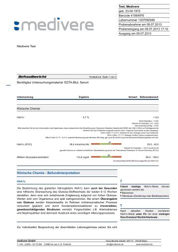 Musterbefund Diabetes Bluttest - Fairvital