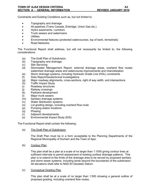 town of ajax design criteria section a general information