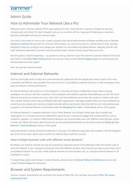 Yammer Admin Guide Yammer Success Center