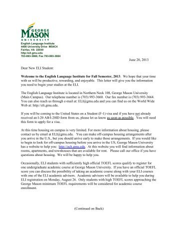 Letter From the Director - the English Language Institute at Mason