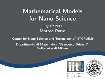 Mathematical Models for Nano Science - Politecnico di Milano