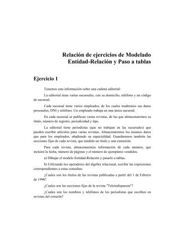 Relación de ejercicios de Modelado Entidad-Relación y Paso a tablas