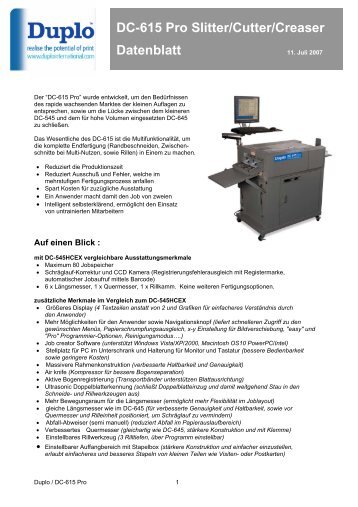 DC-615 Pro Slitter/Cutter/Creaser Datenblatt 11. Juli 2007 - Ammerer