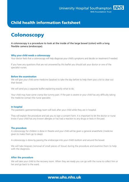 Colonoscopy - patient information