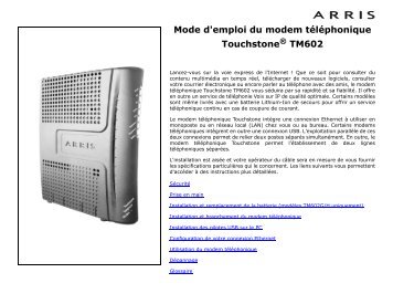 Mode d'emploi du modem tÃ©lÃ©phonique Touchstone TM602 - Arris