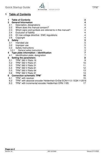 Siemens Masterdrive MC Quick Startup Guide - Wittenstein