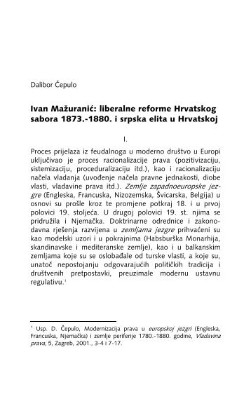 Ivan MaÅ¾uraniÄ: liberalne reforme Hrvatskog sabora 1873.-1880. i ...