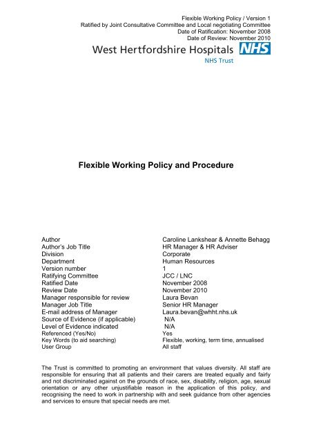 Flexible Working Policy and Procedure - West Hertfordshire ...