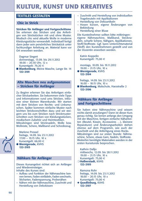 Kultur Kunst Und Kreatives Kreisvolkshochschule Harz
