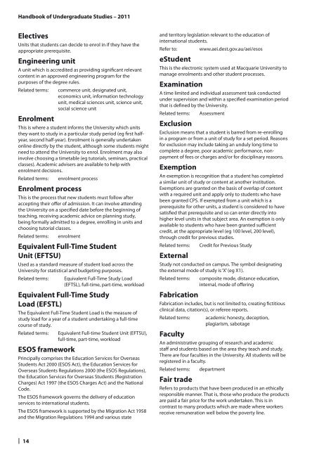 Glossary of terms used in the Handbooks - Macquarie University ...