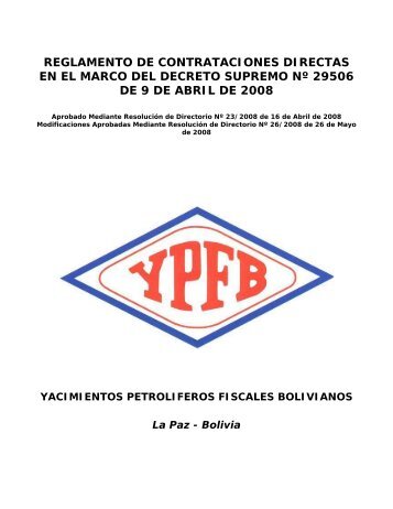 reglamento de contrataciones directas en el marco del ... - YPFB