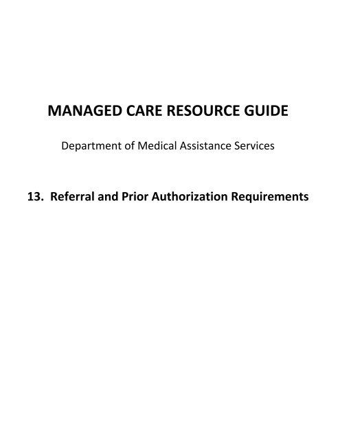 managed care resource guide - Department of Medical Assistance ...