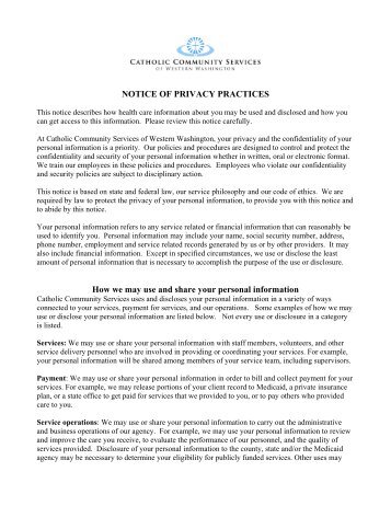 NOTICE OF PRIVACY PRACTICES How we may use and - Catholic ...