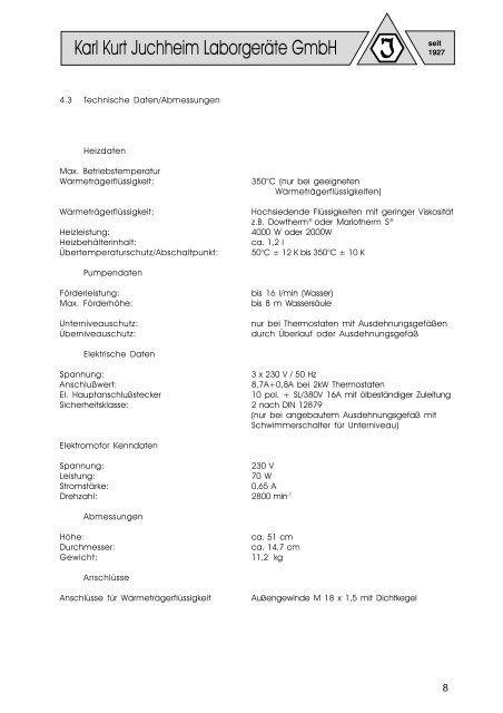 Betriebsanleitung JUVO-Thermostat - Juchheim LaborgerÃ¤te GmbH