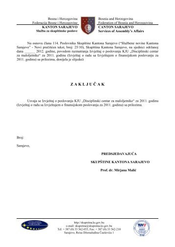 Izvjestaj disciplinski centar.pdf - SkupÅ¡tina Kantona Sarajevo - Vlada ...