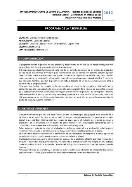 Derecho Laboral - Facultad de Ciencias Sociales