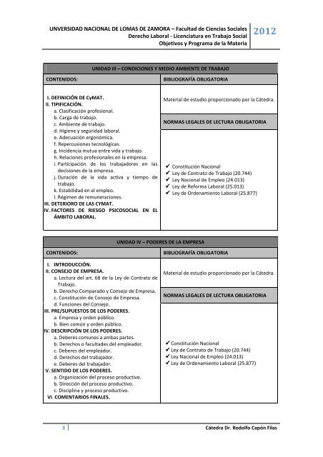 Derecho Laboral - Facultad de Ciencias Sociales