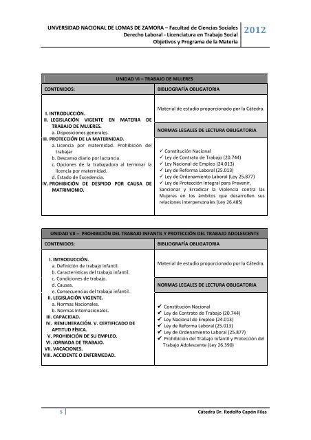 Derecho Laboral - Facultad de Ciencias Sociales