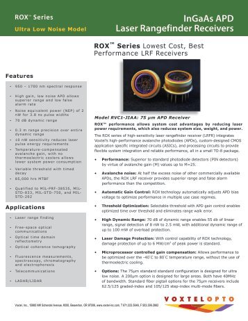 InGaAs APD Laser Rangefinder Receivers ROXTM Series - Voxtel