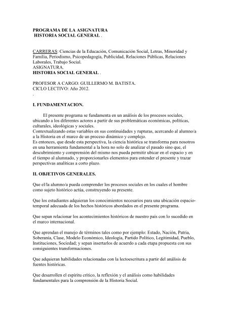 Historia Social General - Facultad de Ciencias Sociales