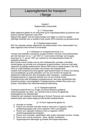 Reglement med totalisator - Det Norske Travselskap