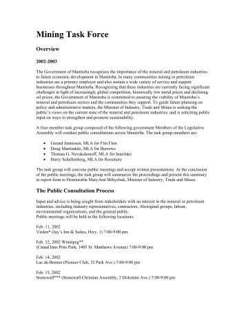 Mining Task Force - Government of Manitoba