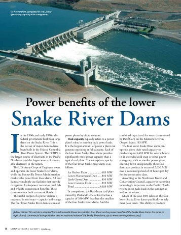 Power benefits of the lower I Snake River Dams