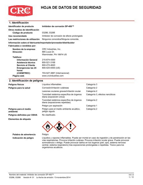 Hoja de Datos de Seguridad de Materiales - CRC Industries