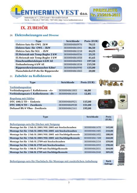 PREISLISTE Nr. 27/2010-2011 I ... - Lentherm