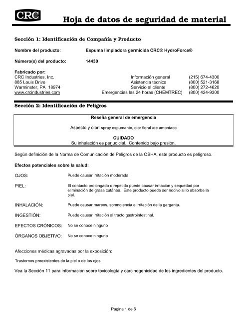 Hoja de datos de seguridad de material - CRC Industries